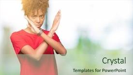  Presentation with african american startup - PPT theme enhanced with beautiful young african american woman background and a  colored foreground