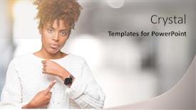  Presentation with upset - PPT theme enhanced with beautiful young african american woman wearing winter sweater over isolated background in hurry pointing to watch time impatience upset and angry for deadline delay background and a light gray colored foreground