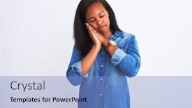  Presentation with african woman - Presentation theme with beautiful young african american woman wearing denim jacket over isolated background sleeping tired dreaming and posing with hands together while smiling with closed eyes background and a light blue colored foreground