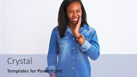  Presentation with african american dental - Audience pleasing slide set consisting of beautiful young african american woman wearing denim jacket over isolated background touching mouth with hand with painful expression because of toothache or dental illness on teeth dentist concept backdrop and a teal colored foreground