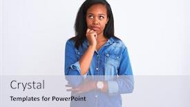  Presentation with african american woman question - Colorful slide set enhanced with beautiful-young-african-american-woman backdrop and a sky blue colored foreground