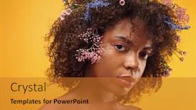  Presentation with hair color - Theme featuring beautiful young african-american woman with flowers in hair against color background background and a gold colored foreground