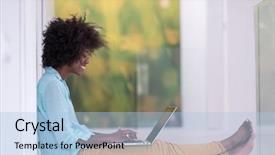  Presentation with african american women in computer - Slides having beautiful young african american women background and a  colored foreground