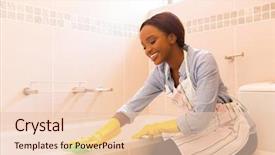  Presentation with african cloth - Amazing PPT theme having beautiful young african woman cleaning backdrop and a lemonade colored foreground