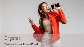  Presentation with african music - Colorful slide deck enhanced with beautiful-young-african-woman-listening backdrop and a coral colored foreground