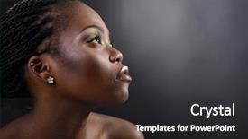  Presentation with corner - Amazing slide deck having beautiful young african woman looking up into the corner face with hand portrait over dark background backdrop and a dark gray colored foreground