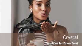  Presentation with coffee music - PPT theme featuring beautiful-young-african-woman-wearing background and a tawny brown colored foreground