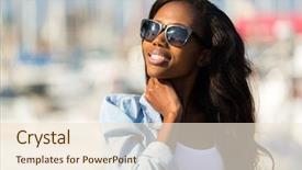  Presentation with african woman - Beautiful presentation design featuring beautiful young african woman wearing backdrop and a lemonade colored foreground