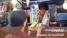  Presentation with food window - Audience pleasing PPT theme consisting of beautiful-young-afro-american-employee backdrop and a red colored foreground