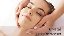  Presentation with healing hands - Presentation design featuring beautiful-young-and-healthy-woman background and a coral colored foreground