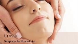  Presentation with healing hands - PPT theme enhanced with beautiful-young-and-healthy-woman background and a coral colored foreground