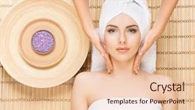  Presentation with spa salon - Amazing slide deck having beautiful young and healthy woman in spa salon on bamboo mat spa health and healing concept backdrop and a lemonade colored foreground