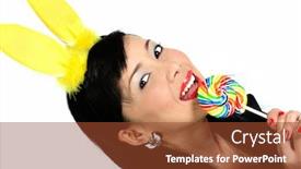  Presentation with lollipop - Presentation theme enhanced with beautiful young asian girl eating lollipop background and a tawny brown colored foreground