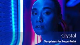  Presentation with long hair - Presentation theme with beautiful-young-asian-woman background and a navy blue colored foreground