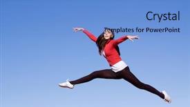  Presentation with young athletes box jumping - Cool new presentation theme with beautiful young athletic woman jumping backdrop and a light blue colored foreground