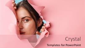  Presentation with swimming beautiful girl swims underwater - Colorful presentation theme enhanced with beautiful-young-attractive-girl-peeping backdrop and a coral colored foreground