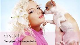  Presentation with studio - Cool new presentation with beautiful young blond girl posing in studio with her small dog backdrop and a coral colored foreground