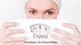  Presentation with sporty - PPT theme having beautiful young blond sporty woman holding scales background and a sky blue colored foreground