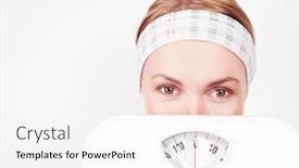  Presentation with sporty - PPT layouts featuring beautiful young blond sporty woman holding scales background and a white colored foreground
