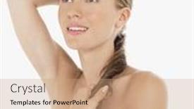  Presentation with beautiful young woman getting face - Beautiful slide set featuring beautiful young blond woman wrapped in towel against white background backdrop and a coral colored foreground