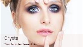  Presentation with sparkling - PPT layouts consisting of beautiful young blond woman with sparkling silver makeup posing in the studio background and a lemonade colored foreground