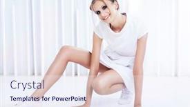  Presentation with sparkling - Theme with beautiful young blond woman with sparkling silver makeup posing in the studio background and a sky blue colored foreground