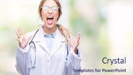  Presentation with gastrointestinal medical concept gerd - Colorful theme enhanced with beautiful young blonde doctor woman backdrop and a  colored foreground