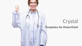  Presentation with medical smiling doctor - Cool new slide deck with beautiful young blonde doctor woman wearing medical uniform over isolated background showing and pointing up with fingers number three while smiling confident and happy backdrop and a white colored foreground