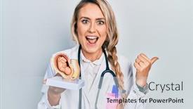  Presentation with fetus - Slide deck having beautiful-young-blonde-doctor-woman background and a light gray colored foreground