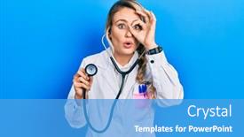  Presentation with eye doctor - Presentation theme featuring beautiful-young-blonde-doctor-woman background and a  colored foreground