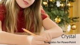  Presentation with beautiful young girl red - Amazing presentation theme having beautiful young blonde girl in red sweater writing a letter to santa claus christmas tree in background backdrop and a coral colored foreground
