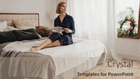  Presentation with apartment - Presentation featuring beautiful-young-blonde-woman-dressed background and a mint green colored foreground