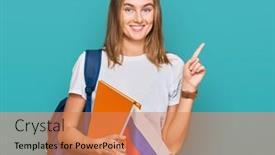  Presentation with student exchange - Slide set with beautiful-young-blonde-woman-exchange background and a coral colored foreground