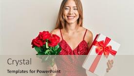  Presentation with anniversary - Audience pleasing theme consisting of beautiful-young-blonde-woman-holding backdrop and a mint green colored foreground