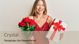  Presentation with anniversary - Colorful PPT layouts enhanced with beautiful-young-blonde-woman-holding backdrop and a mint green colored foreground