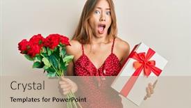  Presentation with anniversary - PPT layouts enhanced with beautiful-young-blonde-woman-holding background and a mint green colored foreground