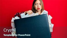  Presentation with woman crying - Beautiful slides featuring beautiful-young-blonde-woman-holding backdrop and a navy blue colored foreground