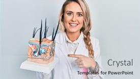  Presentation with beautiful skin - Audience pleasing presentation theme consisting of beautiful-young-blonde-woman-holding backdrop and a light gray colored foreground