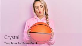  Presentation with fish ball - PPT layouts featuring beautiful-young-blonde-woman-holding background and a  colored foreground