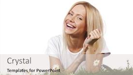  Presentation with chamomile - Amazing PPT layouts having beautiful young blonde woman lying on grass with chamomile flowers isolated on white background backdrop and a light gray colored foreground