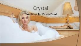  Presentation with foam - PPT theme enhanced with beautiful young blonde woman taking a relaxing bath with foam background and a soft green colored foreground