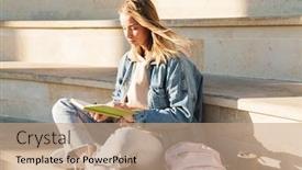  Presentation with diary - PPT theme with beautiful-young-blonde-woman-wearing background and a coral colored foreground