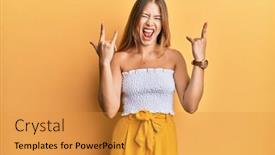  Presentation with rock music - Audience pleasing slide deck consisting of beautiful-young-blonde-woman-wearing backdrop and a gold colored foreground