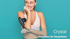  Presentation with band - PPT theme featuring beautiful-young-blonde-woman-wearing background and a teal colored foreground