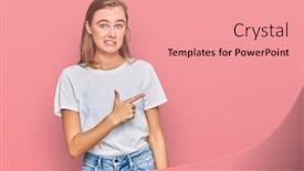  Presentation with forefinger - Cool new theme with beautiful-young-blonde-woman-wearing backdrop and a coral colored foreground