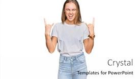  Presentation with rock star - Beautiful PPT layouts featuring beautiful-young-blonde-woman-wearing backdrop and a white colored foreground