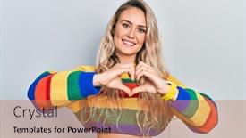  Presentation with heart love - PPT theme featuring beautiful-young-blonde-woman-wearing background and a coral colored foreground