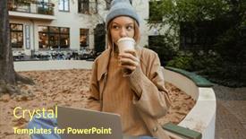  Presentation with takeaway coffee - Presentation theme consisting of beautiful-young-blonde-woman-wearing background and a tawny brown colored foreground