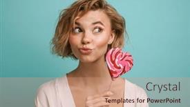  Presentation with lollipop - Presentation featuring beautiful-young-blonde-woman background and a coral colored foreground