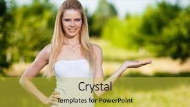  Presentation with park - Presentation theme enhanced with beautiful-young-blonde-woman background and a yellow colored foreground